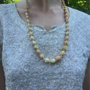 Vintage hand carved Rose bud Beaded necklace
